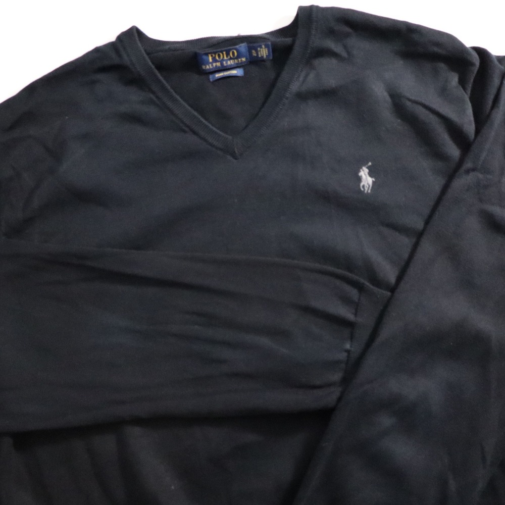 Polo Ralph Lauren Sweater Mens XL Black Pima Cotton V-Neck Long Sleeve Pony Logo